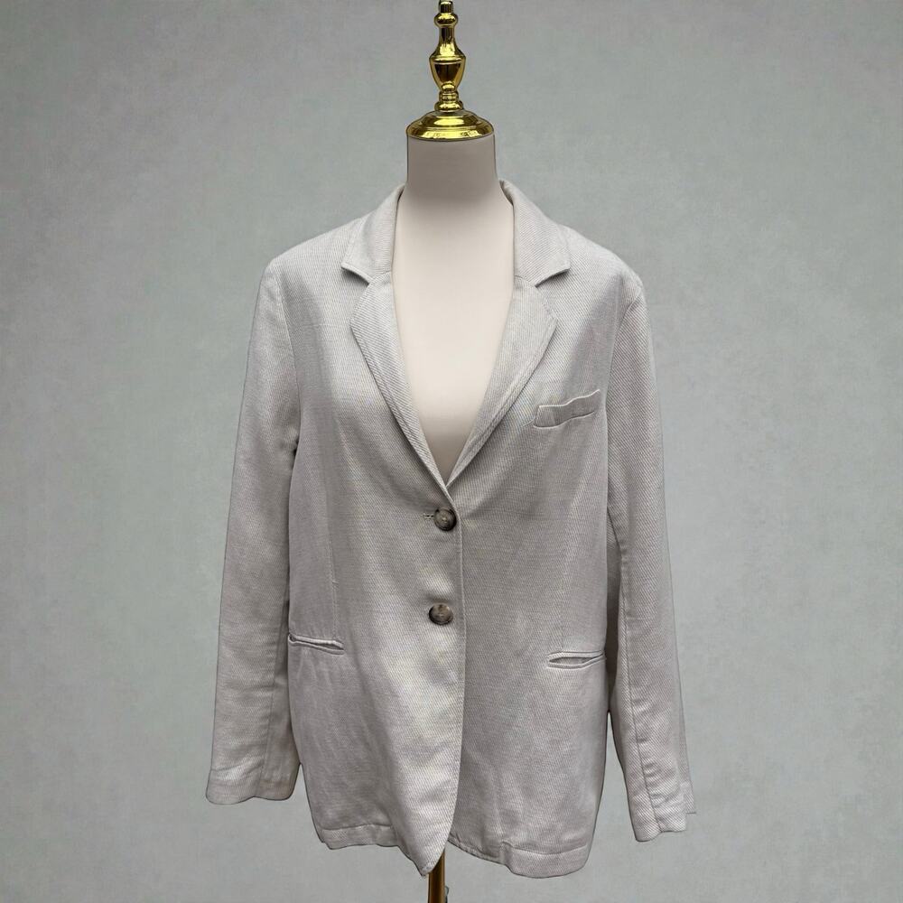 Peruvian Connection‎ Belda Blazer Sz 16 Linen Blend Twill Cream Quiet Luxury